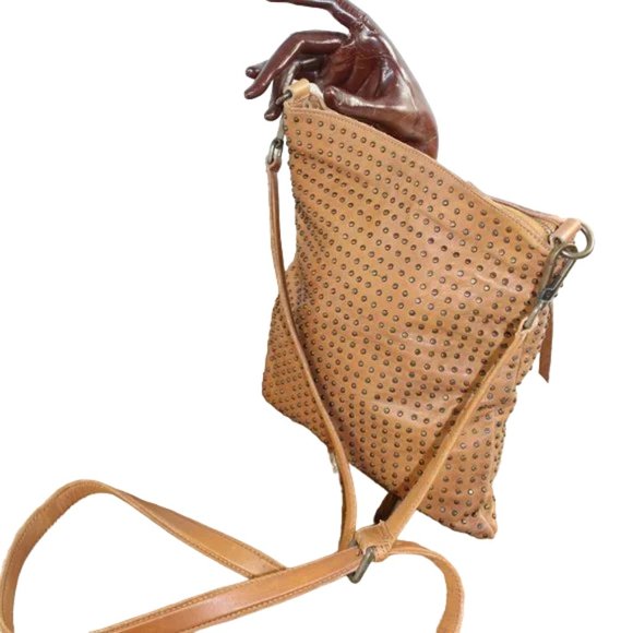 Platania Made In Italy Studded Leather Light Cognac Cross Body Shoulder … - Picture 5 of 11